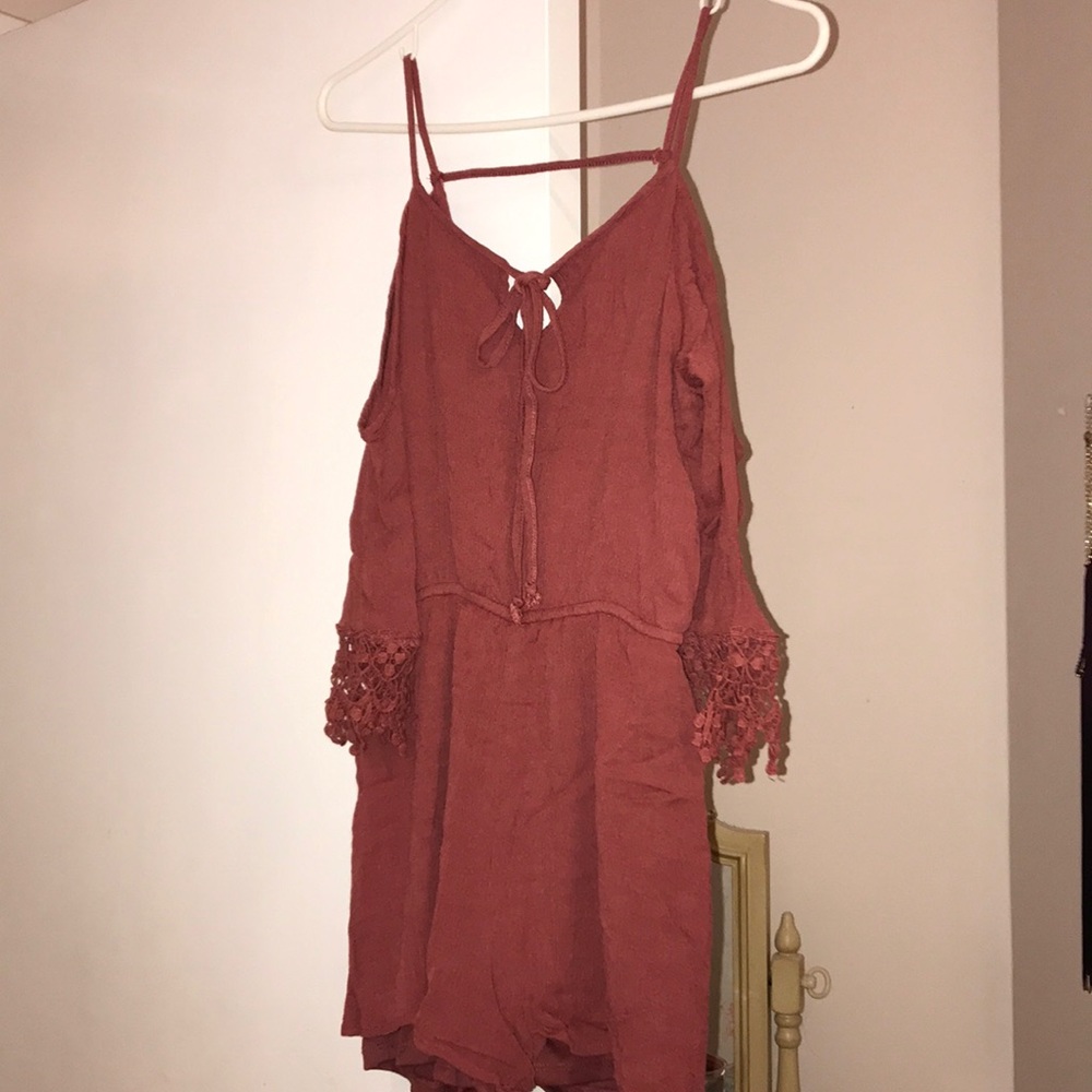 Rusty-Red Cold-Shoulder Romper